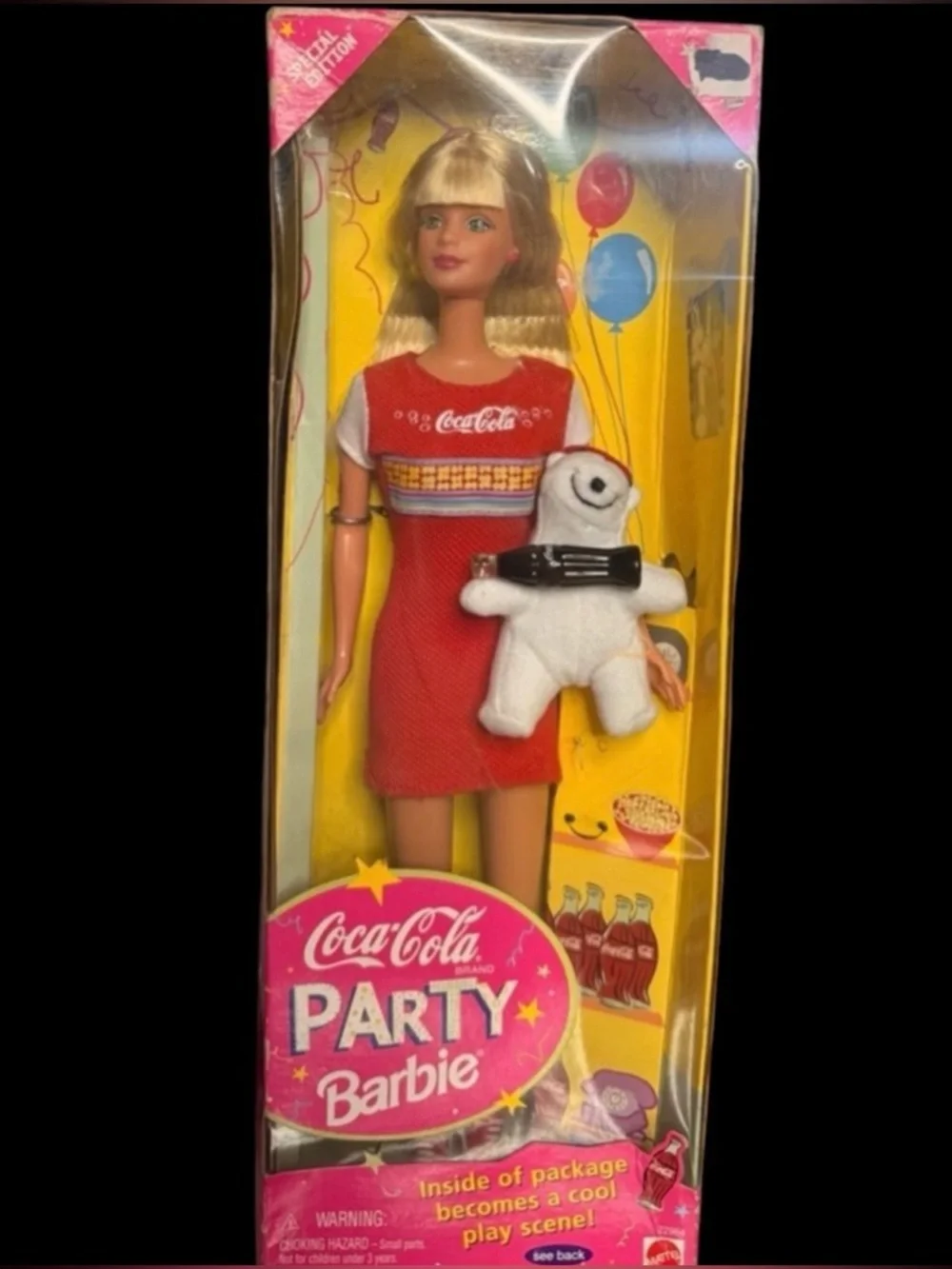 Coca Cola Red and White Party Barbie with Polar Bear Plush